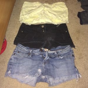 BUNDLE black, off yellow, and blue shorts