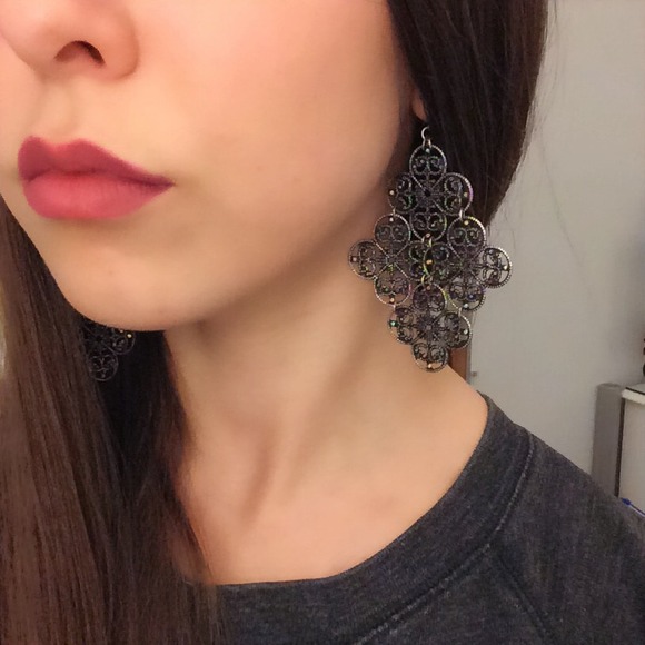 Metal Diamond Shaped Chandelier Earrings