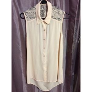 Long peachy chiffon top.