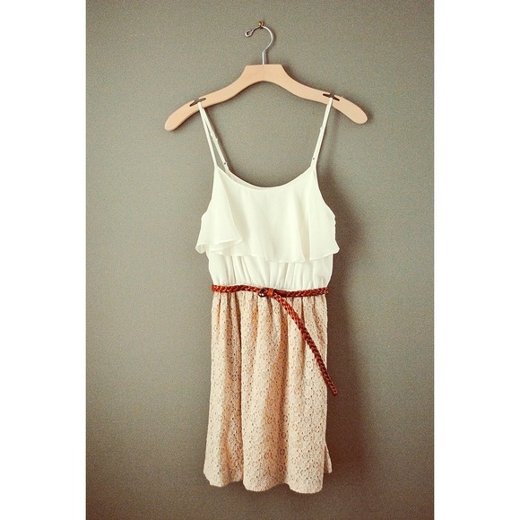 Ruffle and lace belted dress