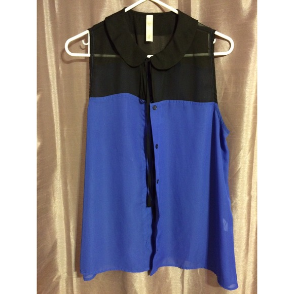 Black and royal blue chiffon top.
