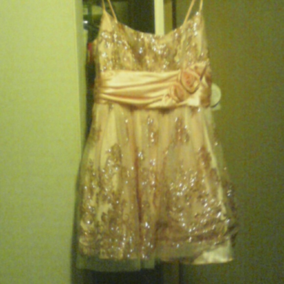 Peach colored spaghetti strap dress