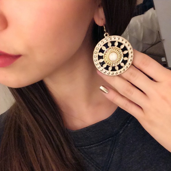 Golden Cream & Black Earrings