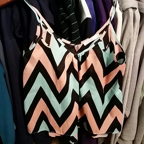 Lush chiffon chevron tank top coral and teal