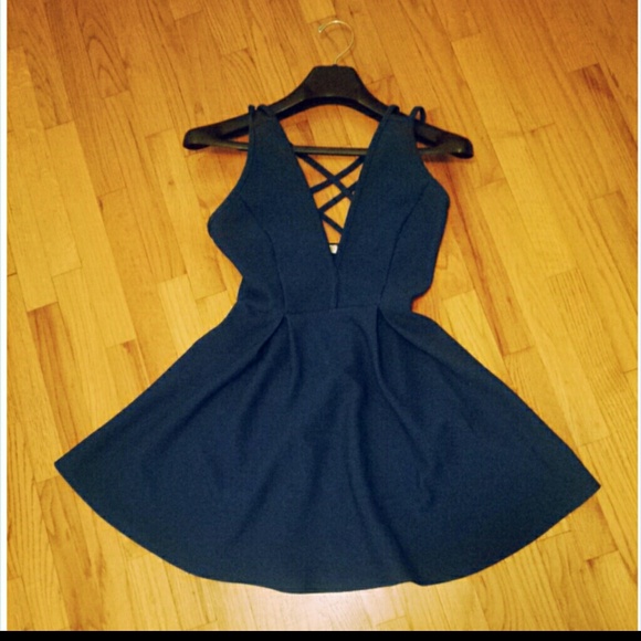 a'gaci Dresses & Skirts - Sexy Navy Deep V Dress Crossback