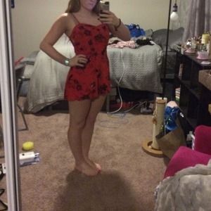 Free People red and black floral romper