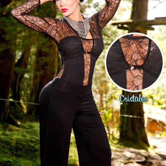 Elegant black lace jumpsuit 2 pcs set - Picture 2 of 4