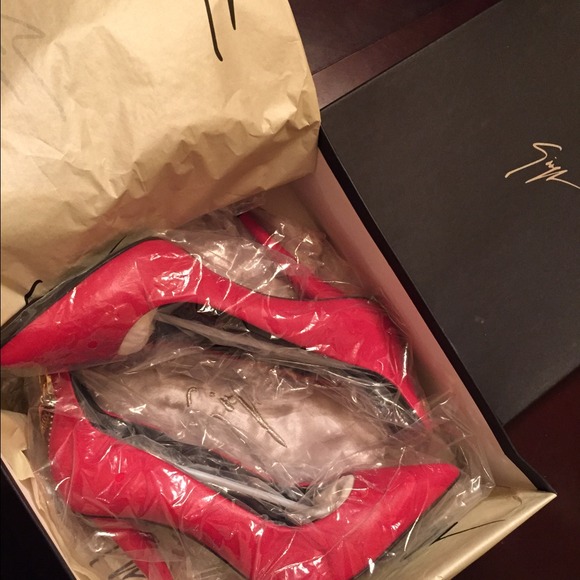 BRAND NEW!!! Giuseppe Zanotti red pump/gold zipper - Picture 2 of 4