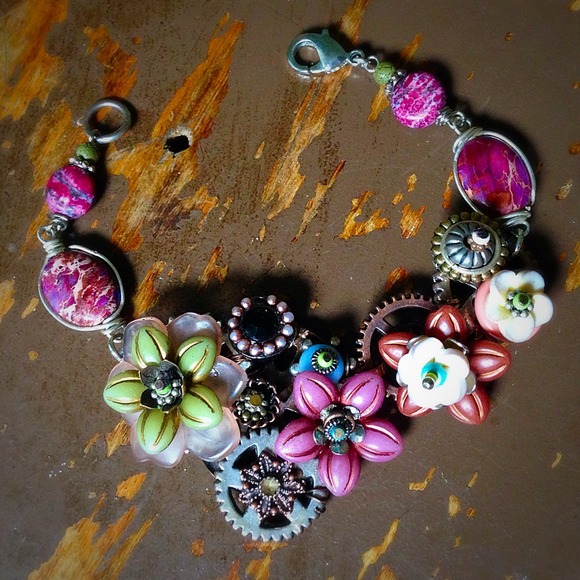 Steampunk Flower Statement Bracelet
