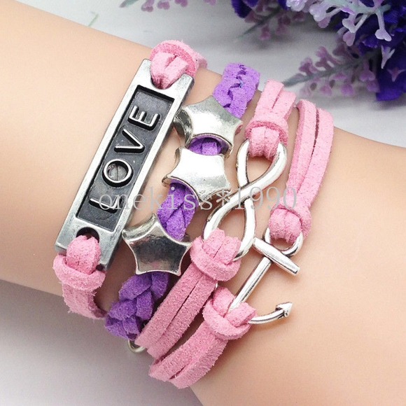 💍 ( 2 for $20 )  Bracelet with silver infinity , anchor and stars ,