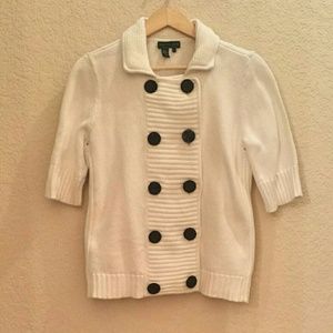 White & navy cable knit nautical sweater or jacket