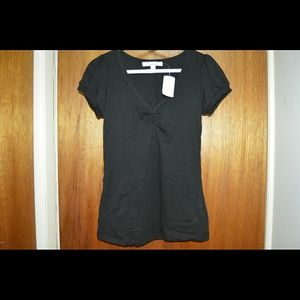Black colored v neck cotton short cap sleeve tshir