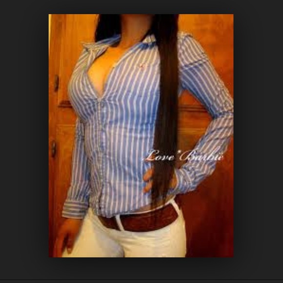 XS Hollister Blue Pinstripe Long Sleeve Button Up
