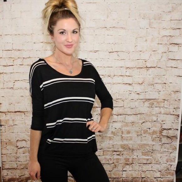 🆕 Striped Sheer Chiffon Back Black & White Tee
