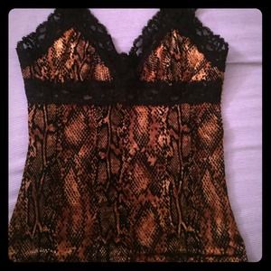 Betsey Johnson leopard print top with lace detail