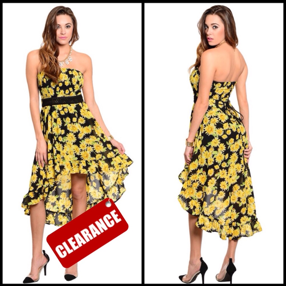 🎉HP🎉 Black and Yellow Daisy Strapless Dress - Picture 6 of 6