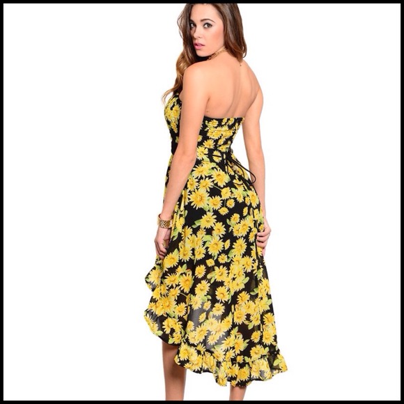 🎉HP🎉 Black and Yellow Daisy Strapless Dress - Picture 4 of 6