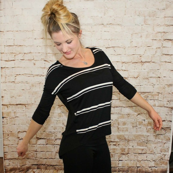 🆕 Striped Sheer Chiffon Back Black & White Tee