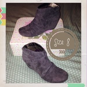 Gray Suede Express Wedge Ankle Boots