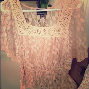 Sheer Lace shirt with Nude Cami