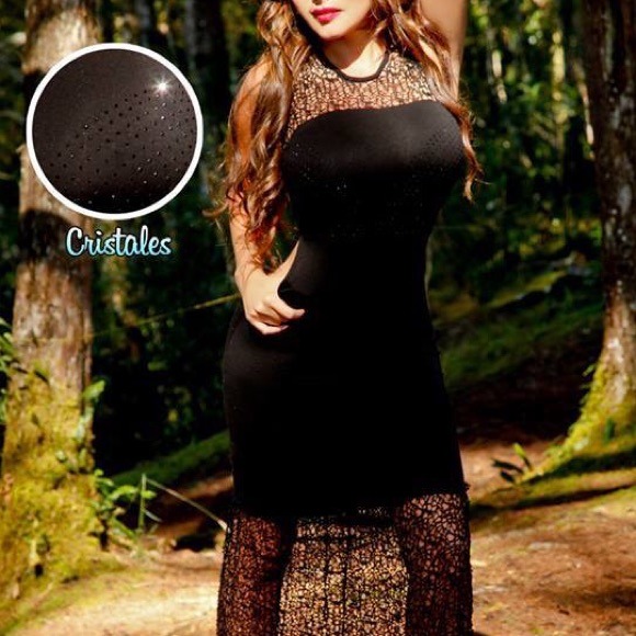 Black rhinestone Sleeveless  maxi dress - Picture 2 of 4