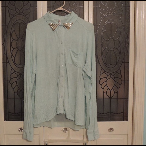 Mint chiffon back button up