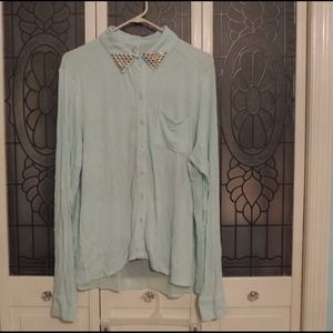 Mint chiffon back button up