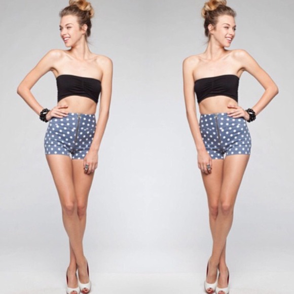 High Waisted Polka Dotted Denim Shorts