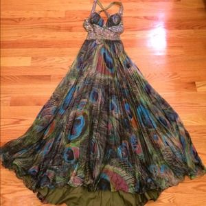 Peacock print sparkle gown