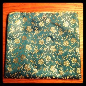 Blue and Gold Floral Print Satchel