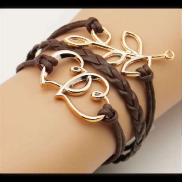 Double Heart Branch leather bracelet