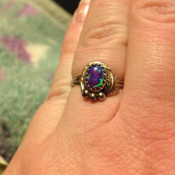 Sterling silver opal ring.