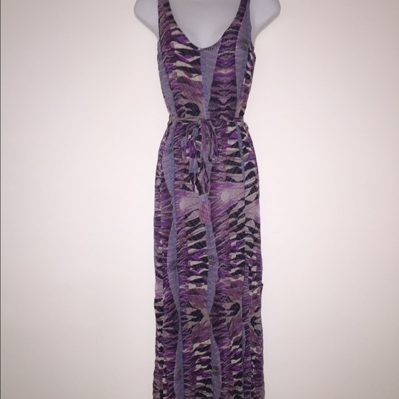 Aqua Bloomingales Dress Purple Pattern Slit Maxi S