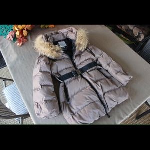 Moncler Classe 1 Taupe Fur Collar Down Jacket sz 4