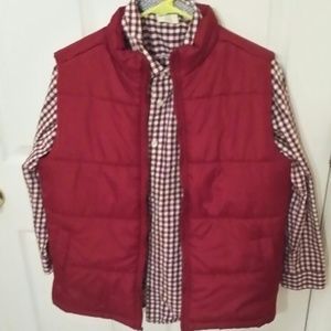 Vest and button down burgundy shirt