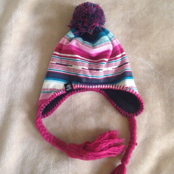 Roxy Striped Pom Beanie with Strings