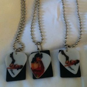 Mens pin up girls guitar pick necklace
