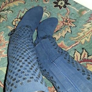 Navy blue knee highs boots