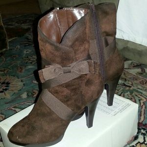 Brown suede mid calf boots