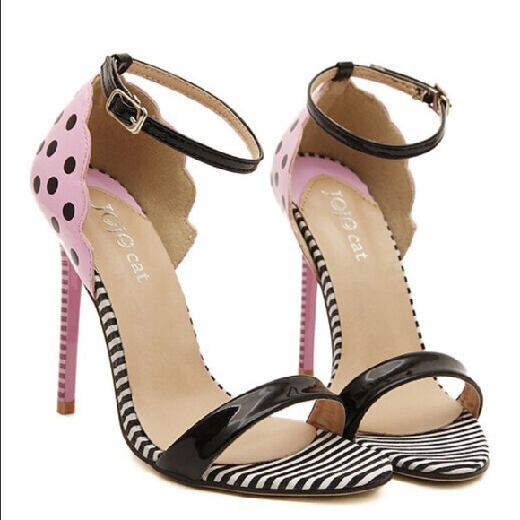 4.5" Polka Dot Zebra Stripe Ankle Strap Pumps
