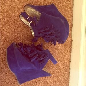 Dark blue suede wedges