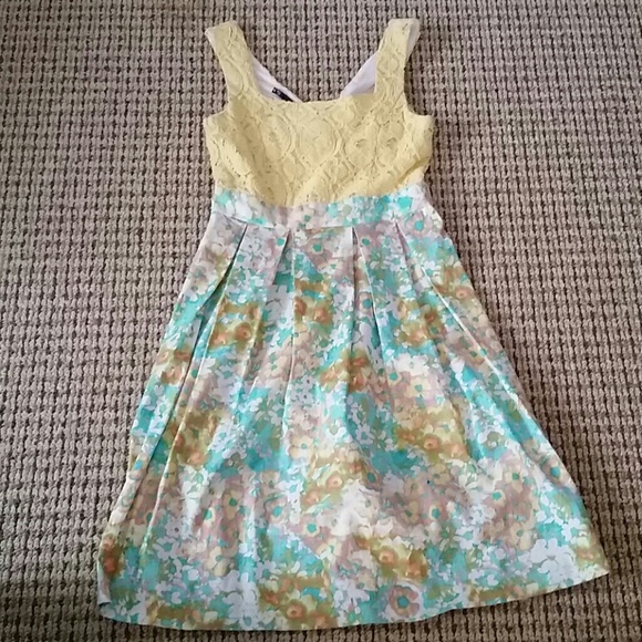 Lace top, floral dress.