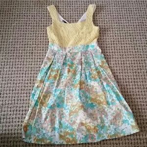 Lace top, floral dress.