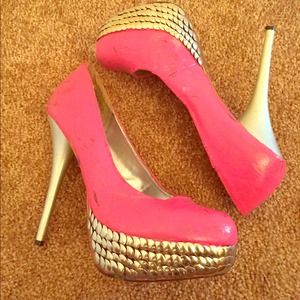 Platform leather pink and silver heels