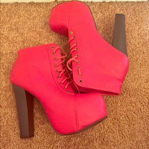 Red high heels  booties leather