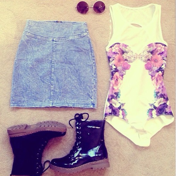 Acid Wash Body-con Skirt