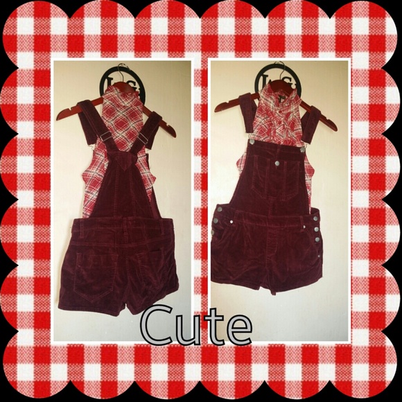 ❤❤cute plad shirt with velvet overalls😻