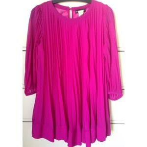 Long Sleeve Pleated Fuchsia Dress