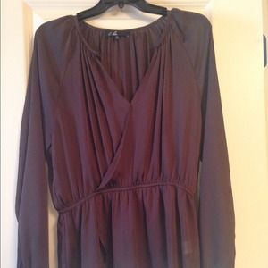 Brown silk gathered blouse.