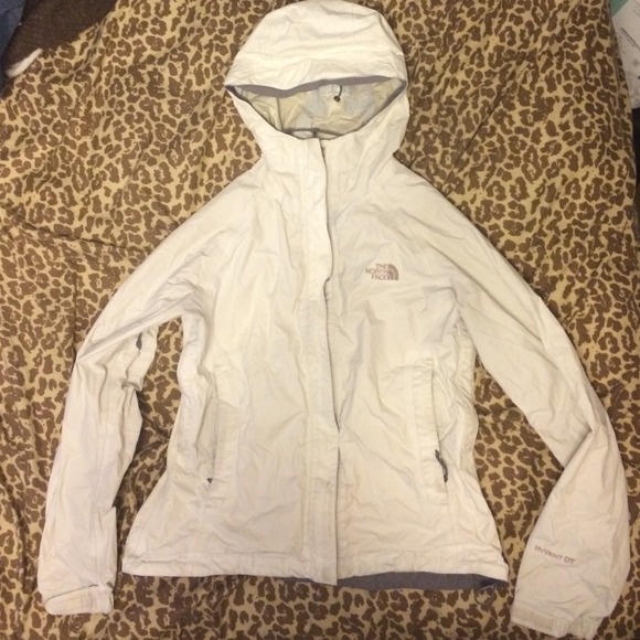 White north face rain jacket